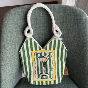 Beaded Martini Green White purse Tote Bag handle bag Vacation Women’s NWT preppy